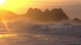 Storm Helene bears down on Cornish beach