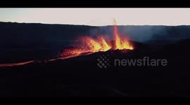 Stunning drone footage shows volcano erupting on Réunion island