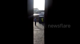 Storm Ali blows portaloo onto tram tracks in Dublin