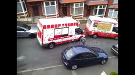 Two rival ice cream trucks engage in battle over customer