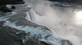 Aerial drone footage skims over edge of Niagra Falls