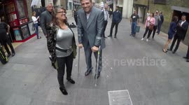 Katie Prices Ex Alex Reid Outside Shows Of His Crutches Outside The Prince Charles Cinema