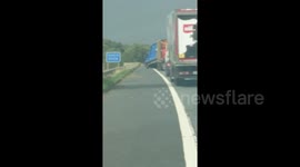 Storm Ali winds tip truck to side