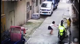 Police and delivery man catch baby falling from first-floor balcony