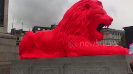 Giant lion sculpture 'roars' poetry in London's Trafalgar Square