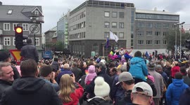 People celebrating festival in Reykjavik
