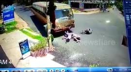 Three 'drunk' men on motorbike escape death in head-on collision with bus