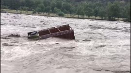 Video shows moment truck is swept away by raging floodwaters in northern India