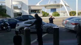 woman gets in a car accident in a stolen car lax airport police make the arrest