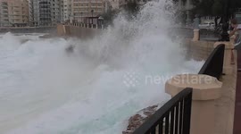 Hurricane winds and huge waves slam into the Maltese islands.