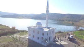 Drone footage of a mosque near Shkodra, Albania