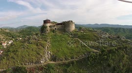 Drone Footage of Petrela Castle, Tirane Albania