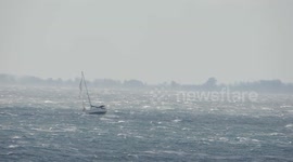 Sailing boat gets caught in Mediterranean cyclone and loses sails