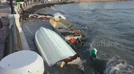Boats smashed as big storm hits Malta