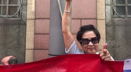 Pro Independence demonstrators join the National day march Hong Kong