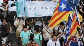 Pro-Independence supporters take part in National Day march in Hong Kong