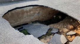 Roads in Okinawa, Japan wrecked by Typhoon Trami
