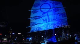 Hong Kong's traditional junks at night