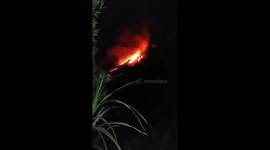Footage shows incandescent eruption of lava from volcano overnight