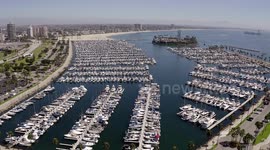 Drone flight over boats in a Harbo