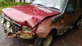 Land Rover spins out on 'shallow bend' due to diesel spill