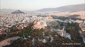 Aerial footage of the Acropolis of Athens, Greece
