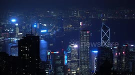 Hong Kong Victoria Harbour lights up at mid-autumn festival