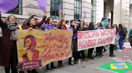 Brazil women rights group protest against far-rights outside Brazil embassy London