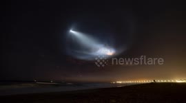 Stunning time lapse of SpaceX rocket launch creates impressive light show over Huntington Beach