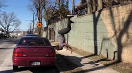 Gymnast shows off his greatest leaps in parkour-style stunts