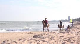 Pony trekking on the beach.