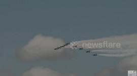 Freece Tricolori doing the Italian flag with smoke at Riat 2018 airshow.