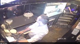 Spooky video shows the moment a pint glass slides off a shelf of a restaurant – which the owner blames on a resident GHOST