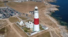Drone view of Portland Bill Lighthouse during Heatwave