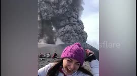 Tourists witness moment volcano erupts in Russian island
