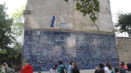 The Wall of Love  (French: Le Mur Des Je t'Aime:  the I Love You Wall). Place des Abbesses. Paris, France.