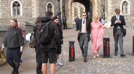 Pixie Geldof appears camera-shy as she departs royal wedding