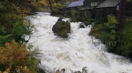 Huge volumes of water flowing through the Lake District during Storm Callum