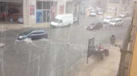 Flash flooding on the streets of Lisbon, Portugal