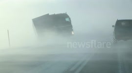 Extreme winds blow lorry off motorway in Iceland