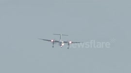 Turbulent landing at Leeds Airport during Hurricane Gonzalo in UK
