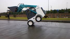 Amazing mini excavator wheelie stunts