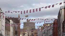 Union Jacks all along Peascod Street in Windsor on HRH Princess Eugenie wedding day in Windsor Castle