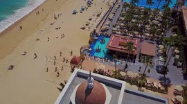 4K drone footage flying over a resort in Cabo San Lucas Mexico