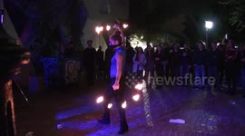 Street artists with fires