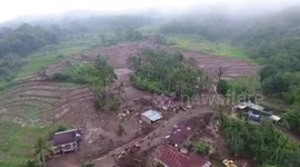 Drone Video Shows Devastation of Land and Houses Due To Landslide in Tanah Datar, West Sumatera, Indonesia