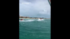 DOLPHIN SURFING and JUMPING with TOURISTS on Inflatable Tube