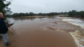 The only way In and Out is gone road washed away low water crossing Johnson Creek Rio Llano, Llano Texas Creek Empties into Llano River West of town