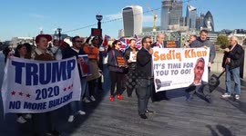 Demonstrators assemble outside of London City Hall denouncing Sadiq Khan