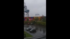 Cruise ship in greenock during storm
